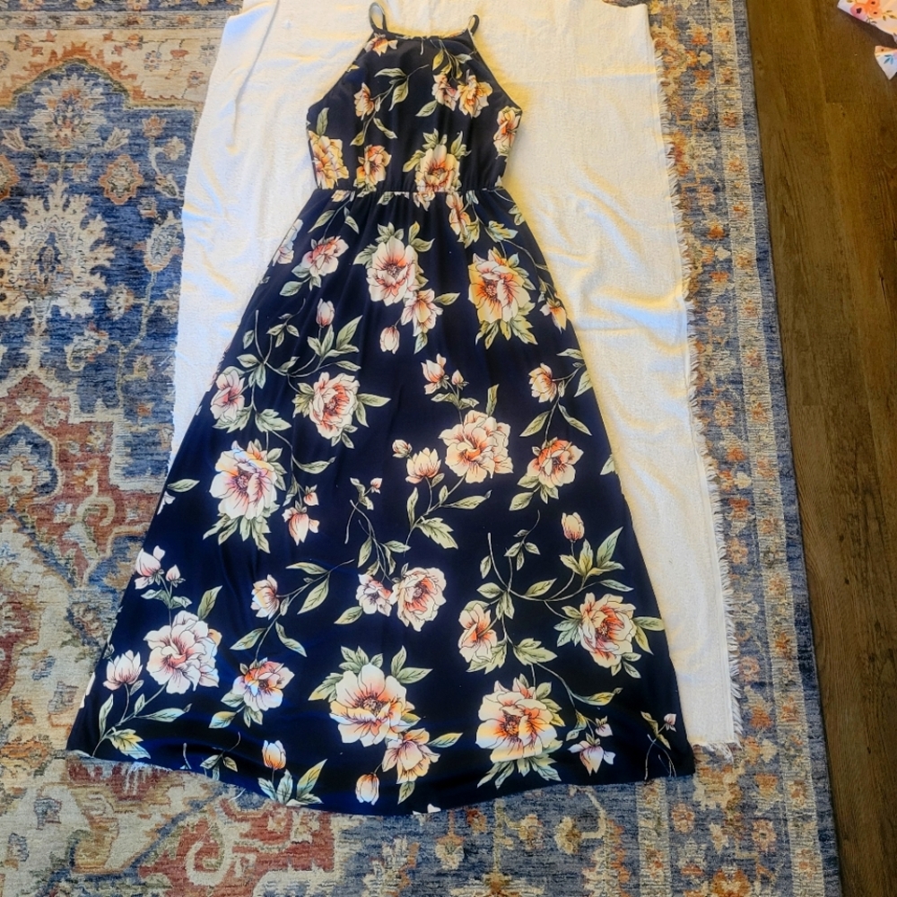 French Gray Navy Blush Floral Maxi